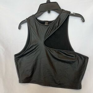 SHEIN Black Faux Leather ASYMMETRIC CUTOUT NECKLINE Cropped TANK TOP